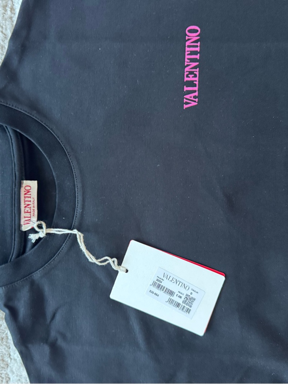 Valentino Black Tee with Hot Pink Logo